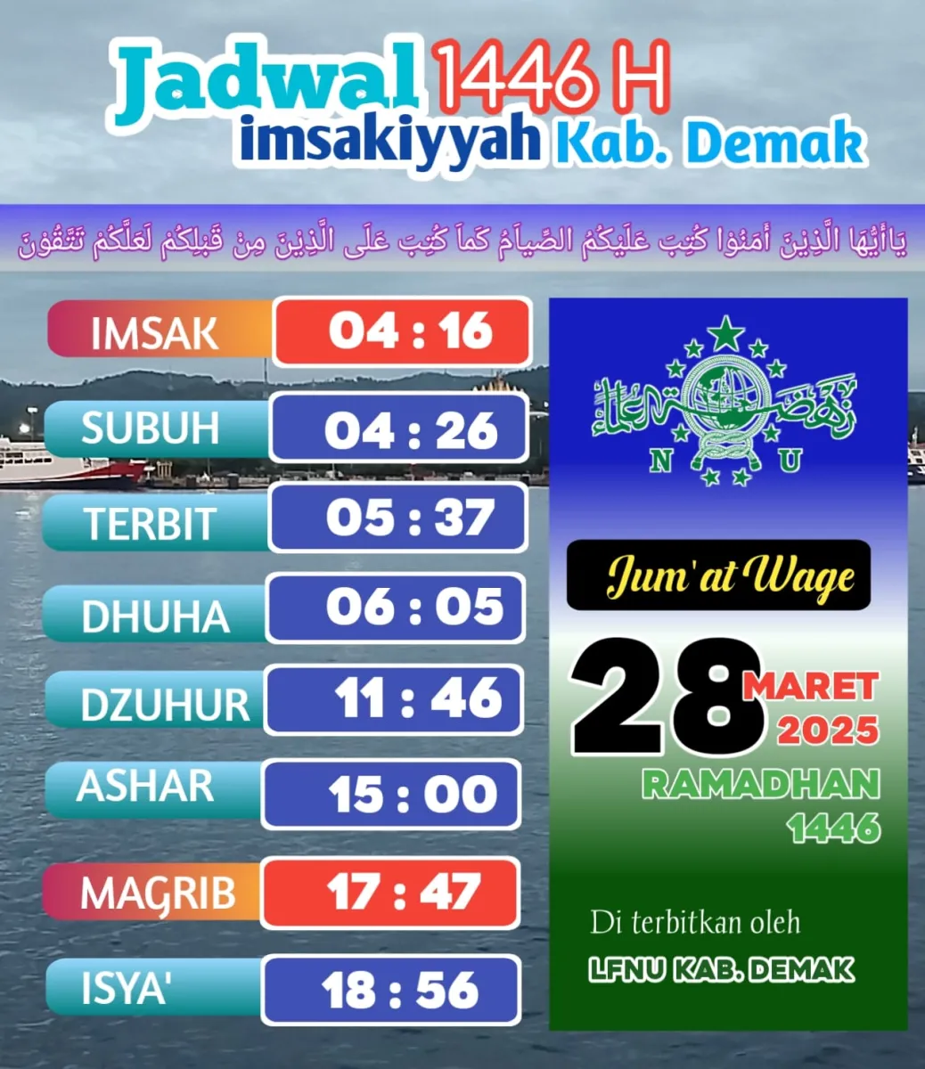 Jadwal Imsakiyah 28 Ramadlan Menurut Lembaga Falakiyah PCNU Demak, Berikut Rinciannya